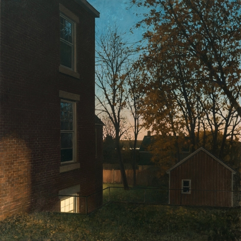 linden frederick, Downstairs (SOLD), 2016, oil on linen, 36 x 36 inches, this painting inspired the short story, Downstairs, by Richard Russo